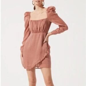 ASTR The Label Mauve Puff Sleeve Ruffle Shimmer Mini Dress